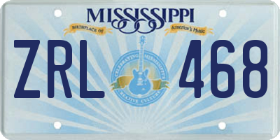 MS license plate ZRL468