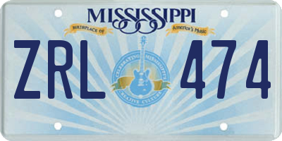 MS license plate ZRL474