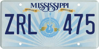 MS license plate ZRL475