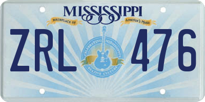 MS license plate ZRL476