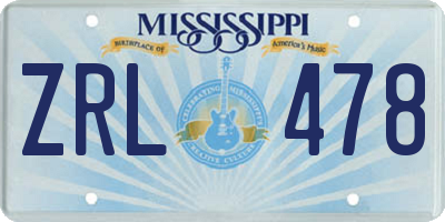 MS license plate ZRL478