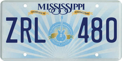 MS license plate ZRL480