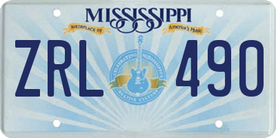 MS license plate ZRL490