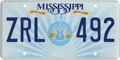 MS license plate ZRL492