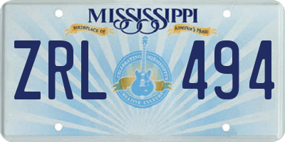 MS license plate ZRL494