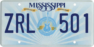 MS license plate ZRL501