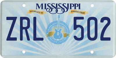 MS license plate ZRL502