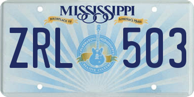 MS license plate ZRL503