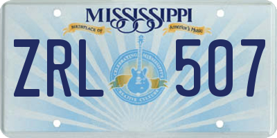 MS license plate ZRL507