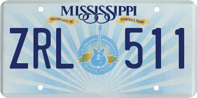 MS license plate ZRL511