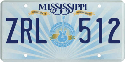 MS license plate ZRL512