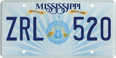 MS license plate ZRL520