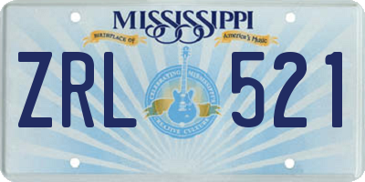 MS license plate ZRL521
