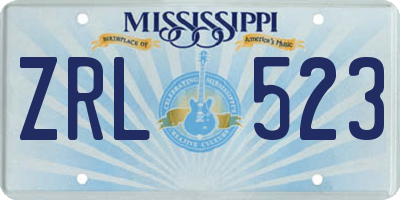 MS license plate ZRL523