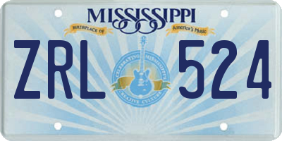 MS license plate ZRL524