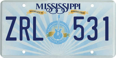 MS license plate ZRL531