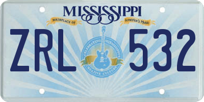 MS license plate ZRL532