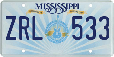MS license plate ZRL533