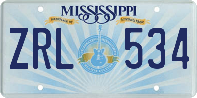 MS license plate ZRL534