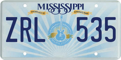 MS license plate ZRL535