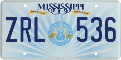 MS license plate ZRL536