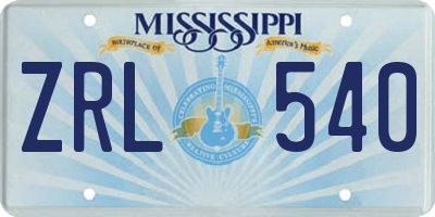 MS license plate ZRL540