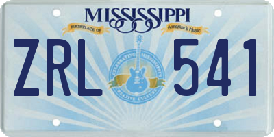 MS license plate ZRL541