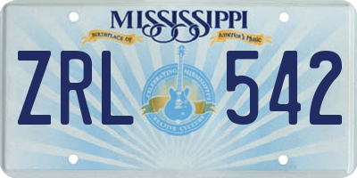 MS license plate ZRL542