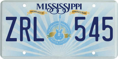 MS license plate ZRL545