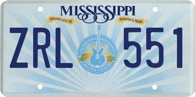 MS license plate ZRL551
