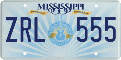 MS license plate ZRL555