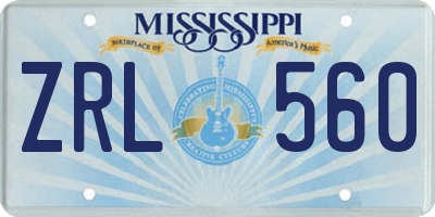 MS license plate ZRL560