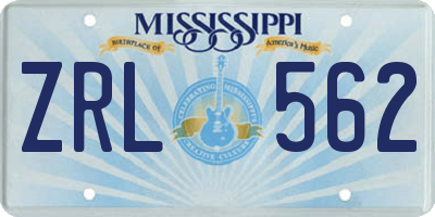 MS license plate ZRL562
