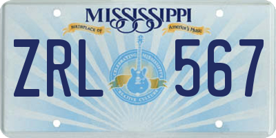MS license plate ZRL567