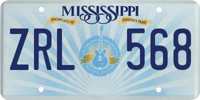 MS license plate ZRL568