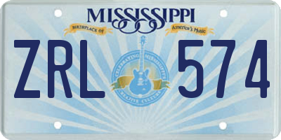 MS license plate ZRL574
