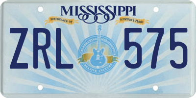 MS license plate ZRL575