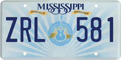 MS license plate ZRL581
