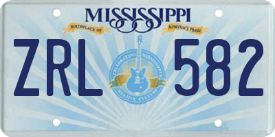 MS license plate ZRL582