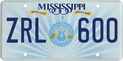 MS license plate ZRL600