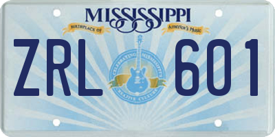 MS license plate ZRL601