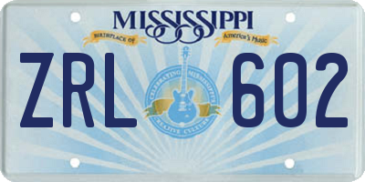 MS license plate ZRL602