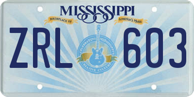 MS license plate ZRL603