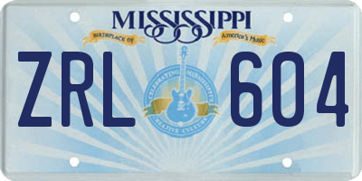 MS license plate ZRL604