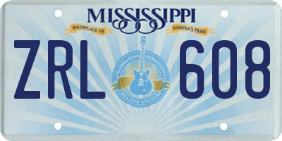MS license plate ZRL608