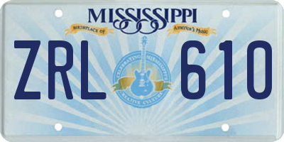 MS license plate ZRL610