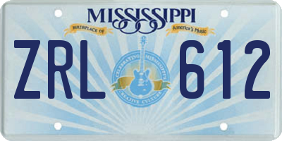 MS license plate ZRL612