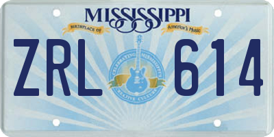 MS license plate ZRL614