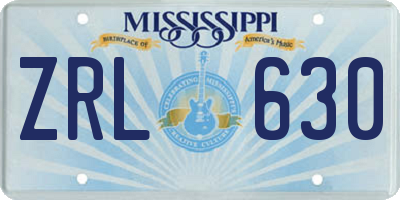 MS license plate ZRL630