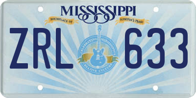 MS license plate ZRL633
